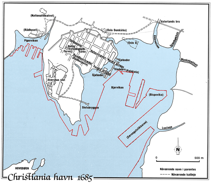 Kart over oslo havn fra 1685